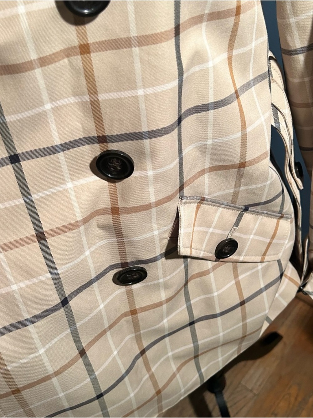 Coach plaid khaki short Trench Coat - Picture 9 of 14